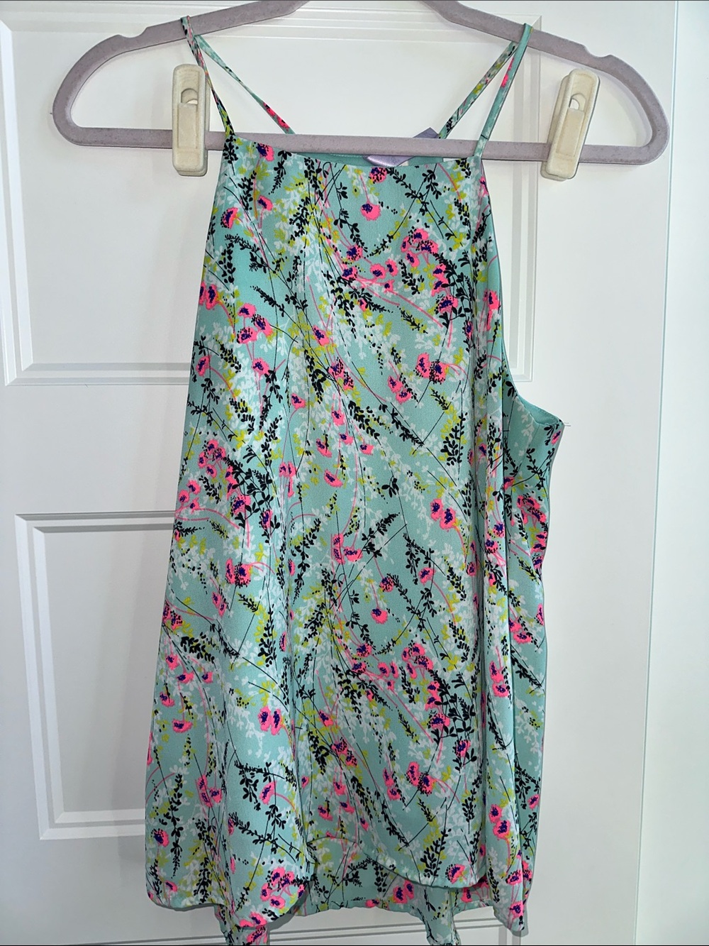 Alyx Mint Green Floral Spaghetti-Strap Blouse